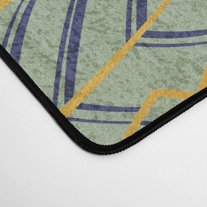 Leaf wall // navy blue pine and sage green leaves golden lines Desk Mat Gallery Image 4