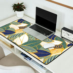 Leaf wall // navy blue pine and sage green leaves golden lines Desk Mat Gallery Image 2