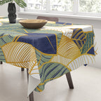 Leaf wall // navy blue pine and sage green leaves golden lines Tablecloth Gallery Image 3