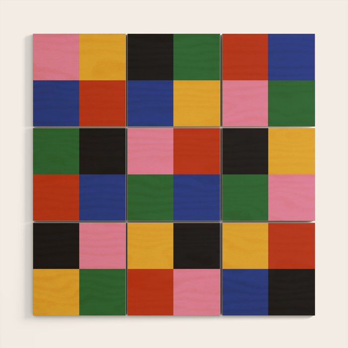 Bold Colorful Checks Pattern - Large XVII Wood Wall Art Gallery Image 1
