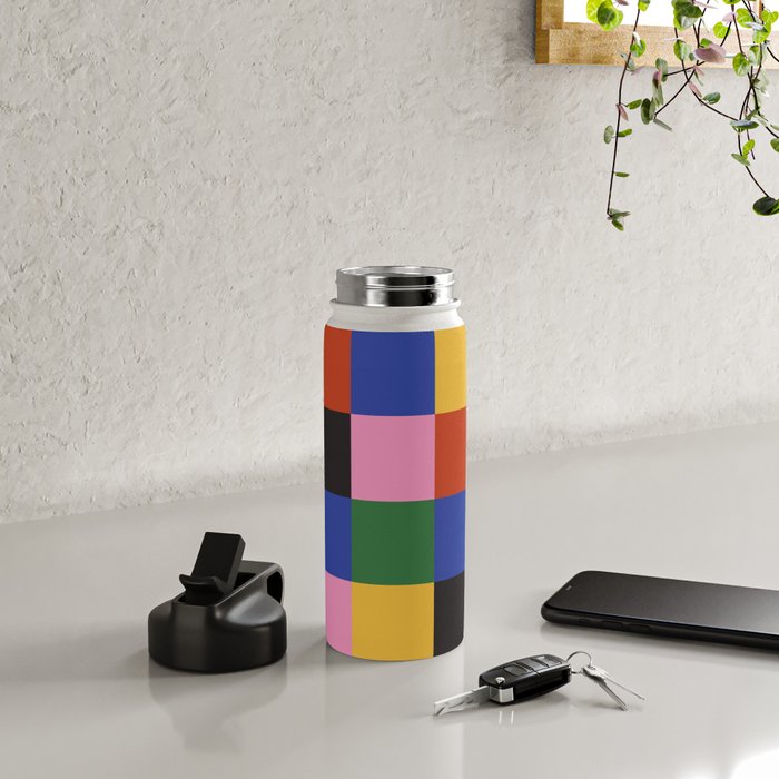 Bold Colorful Checks Pattern - Large XVII Water Bottle Gallery Image 4