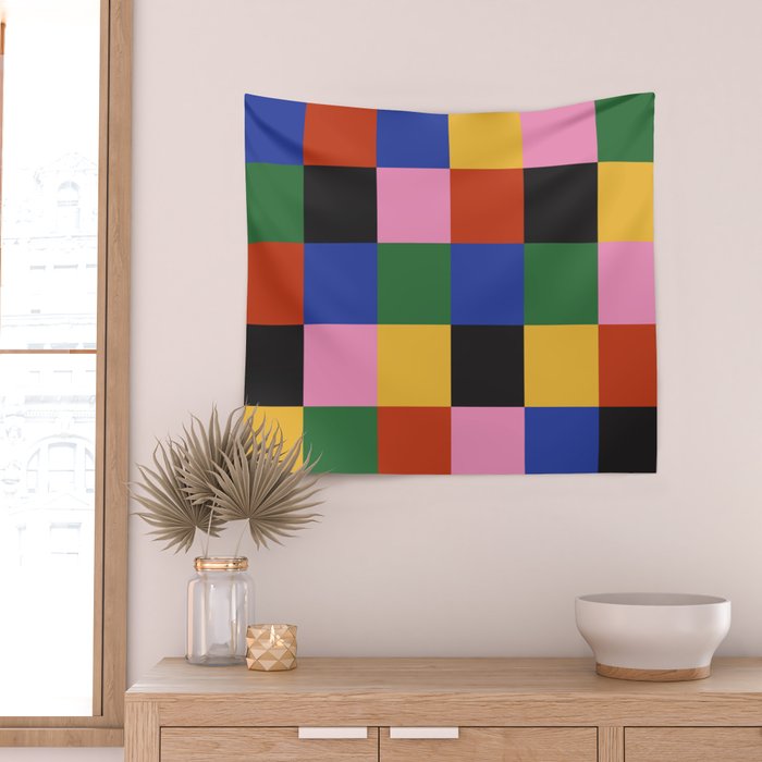 Bold Colorful Checks Pattern - Large XVII Wall Tapestry Gallery Image 2