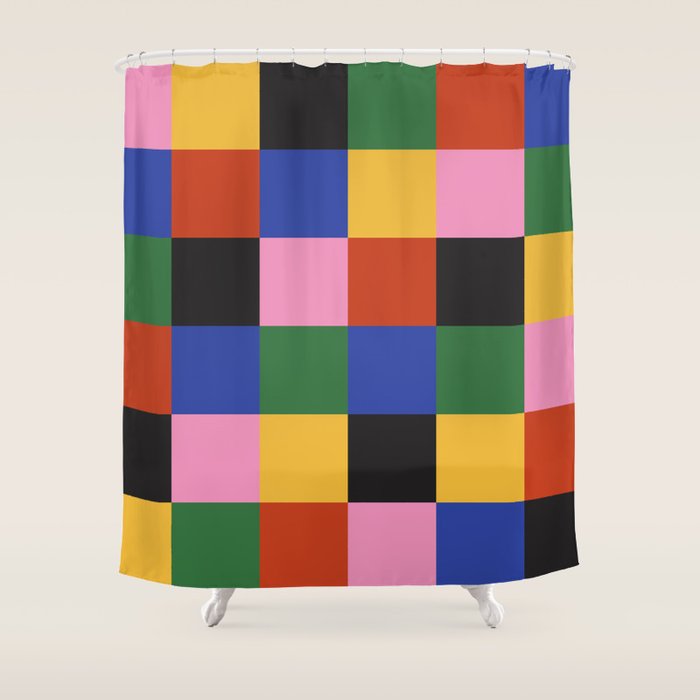 Bold Colorful Checks Pattern - Large XVII Shower Curtain Gallery Image 1