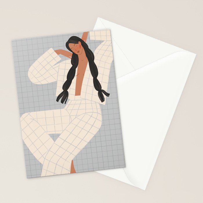 portrait of a girl in checkered pajamas Stationery Card Gallery Image 2