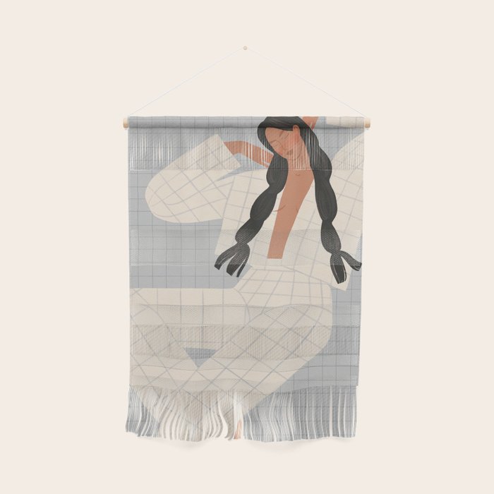 portrait of a girl in checkered pajamas Wall Hanging Gallery Image 1