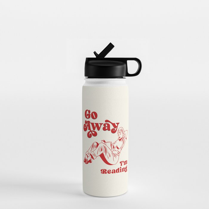 Go Away I'm Reading - Funny Quote, Retro Typography Water Bottle Gallery Image 1