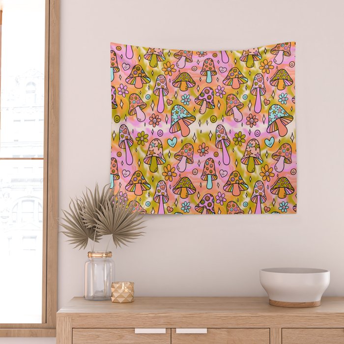 Tie Dye Mushroom Print Wall Tapestry Gallery Image 2