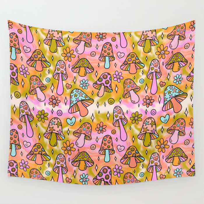 Tie Dye Mushroom Print Wall Tapestry Gallery Image 4