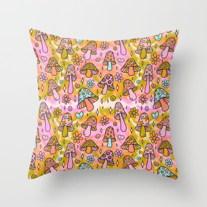 Tie Dye Mushroom Print Throw Pillow Gallery Image 6