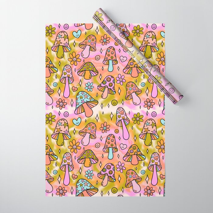 Tie Dye Mushroom Print Wrapping Paper Gallery Image 1