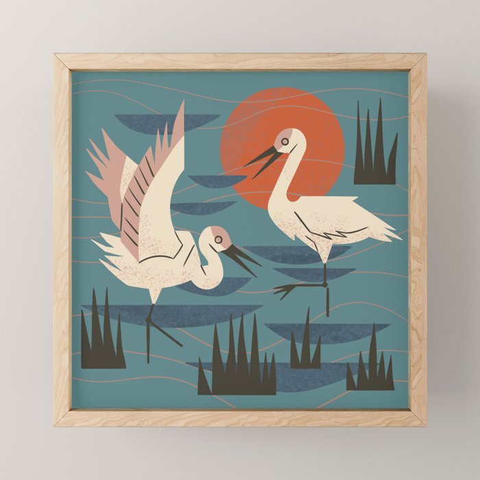 Cranes Wading At Sunset Mini Art Print Gallery Image 1