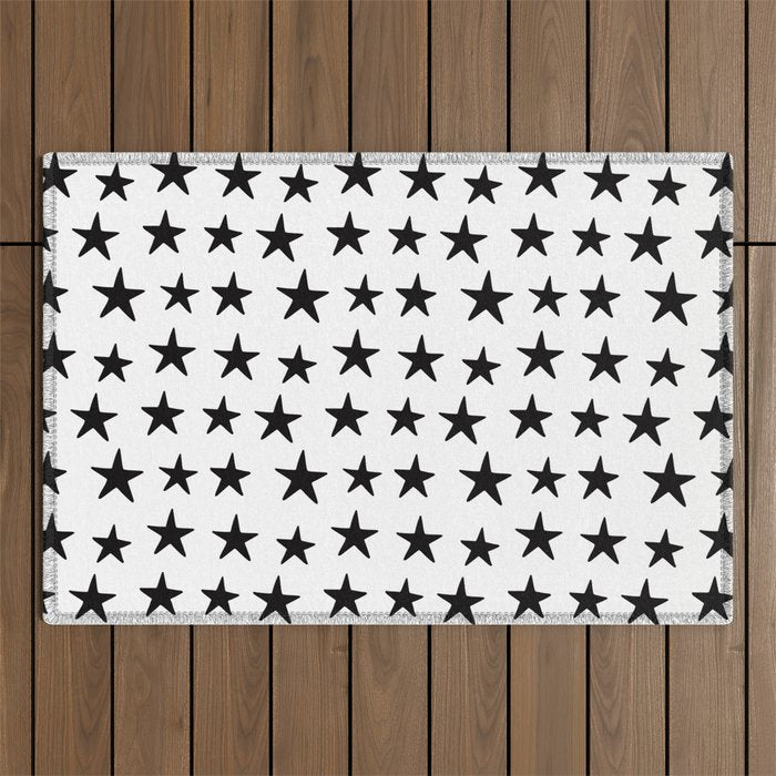 Star Pattern Black On White Outdoor Rug Gallery Image 1