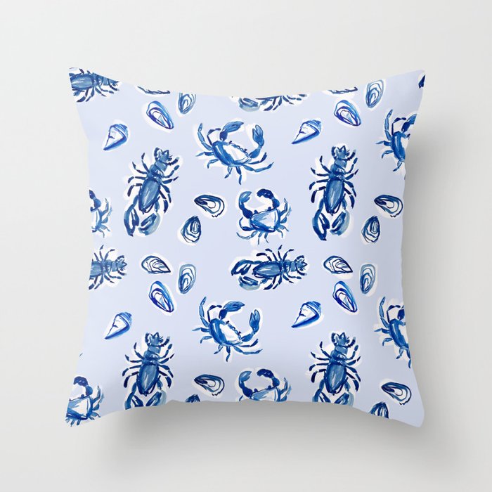 Blue and White Sea Life Throw Pillow Gallery Image 6