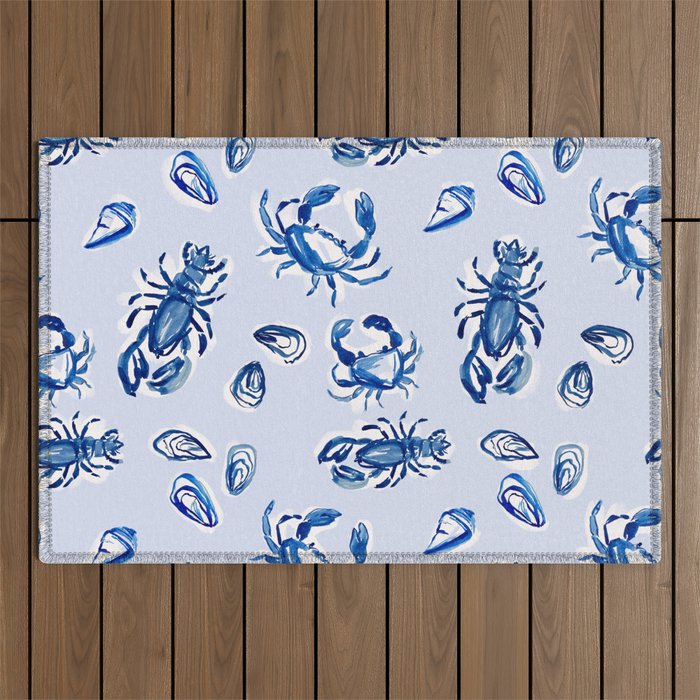 Blue and White Sea Life Outdoor Rug Gallery Image 1