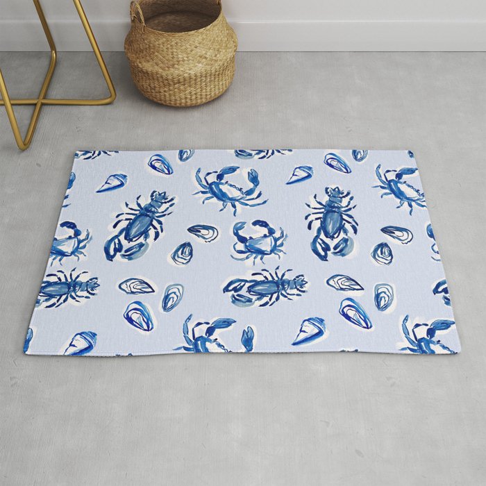 Blue and White Sea Life Rug Gallery Image 1