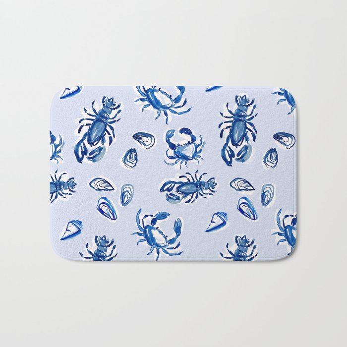 Blue and White Sea Life Bath Mat Gallery Image 1
