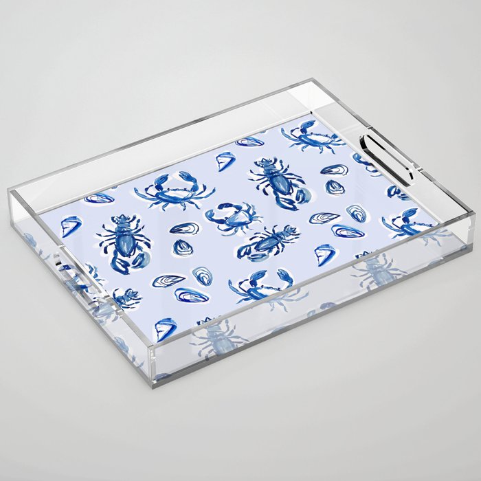 Blue and White Sea Life Acrylic Tray Gallery Image 1