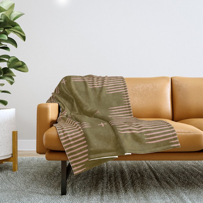 Southwestern Minimalist Retro Green & Pink Throw Blanket Gallery Image 1