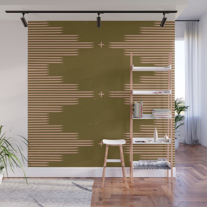 Southwestern Minimalist Retro Green & Pink Wall Mural Gallery Image 1