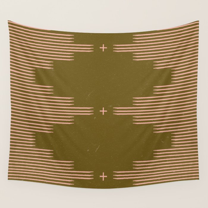 Southwestern Minimalist Retro Green & Pink Wall Tapestry Gallery Image 4