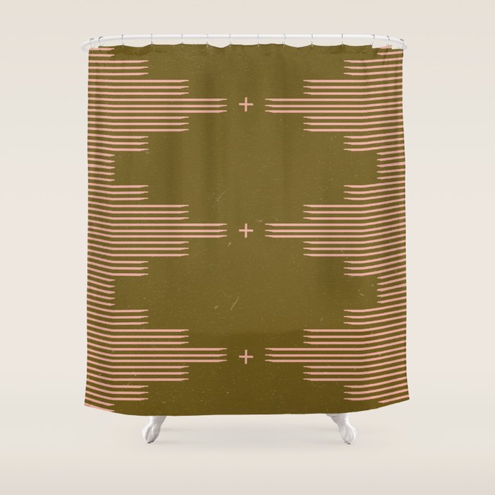 Southwestern Minimalist Retro Green & Pink Shower Curtain Gallery Image 1