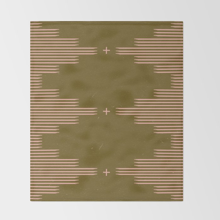 Southwestern Minimalist Retro Green & Pink Throw Blanket Gallery Image 2