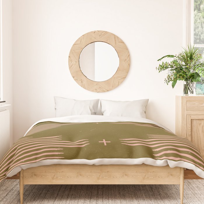 Southwestern Minimalist Retro Green & Pink Duvet Cover Gallery Image 3