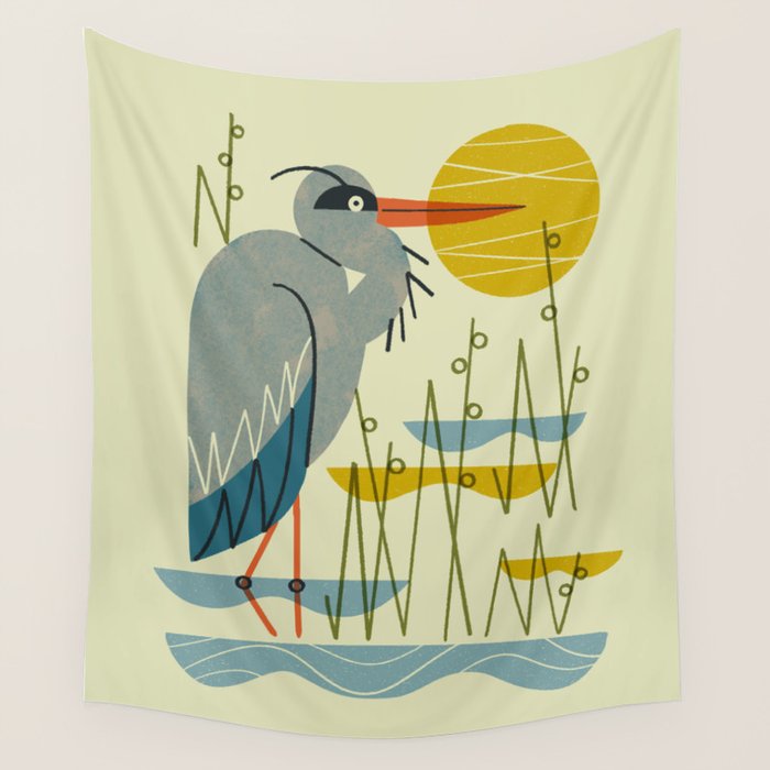 Heron Among Reeds Wall Tapestry Gallery Image 4