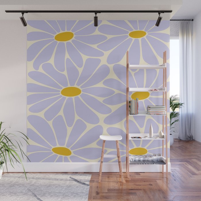Big Daisy - Groovy Flower - Lilac and Yellow Wall Mural Gallery Image 1
