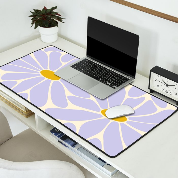 Big Daisy - Groovy Flower - Lilac and Yellow Desk Mat Gallery Image 2