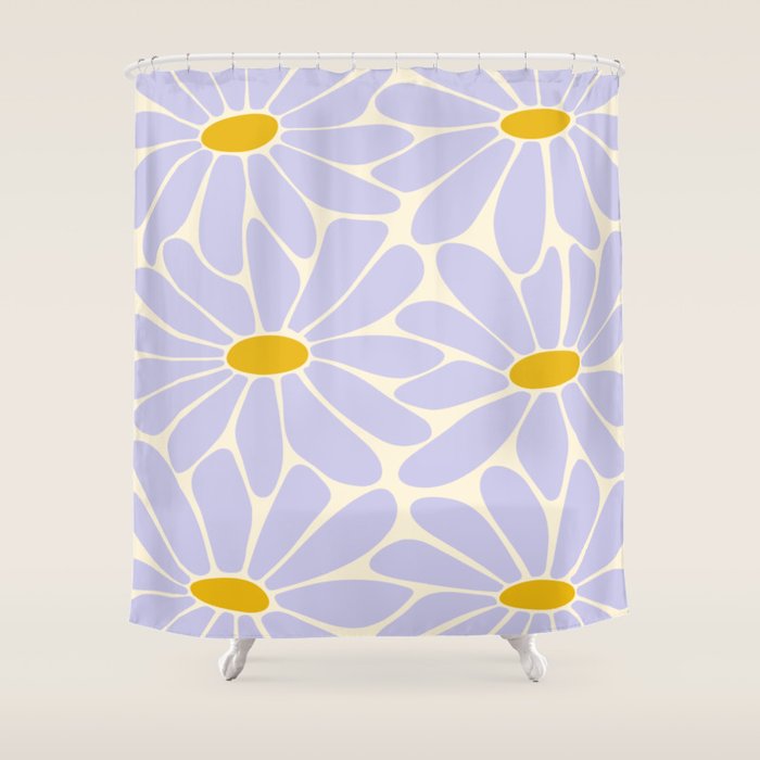 Big Daisy - Groovy Flower - Lilac and Yellow Shower Curtain Gallery Image 1