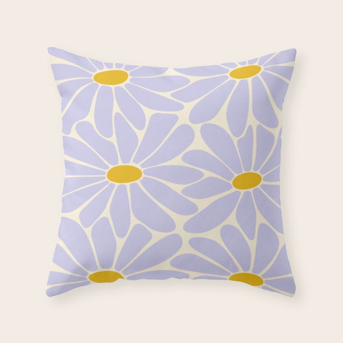 Big Daisy - Groovy Flower - Lilac and Yellow Throw Pillow Gallery Image 6