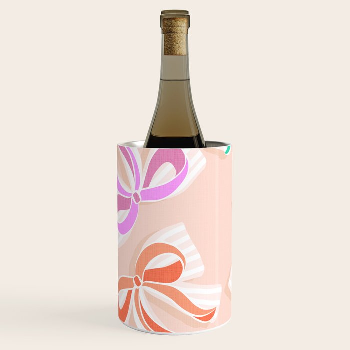 Ditsy Kitsch Ribbons and bows 1. Pastel Rainbow colours on Peach Wine Chiller Gallery Image 1