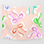 Ditsy Kitsch Ribbons and bows 1. Pastel Rainbow colours on Peach Wall Tapestry Gallery Image 4