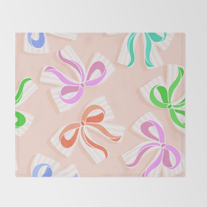 Ditsy Kitsch Ribbons and bows 1. Pastel Rainbow colours on Peach Throw Blanket Gallery Image 2