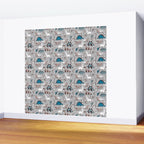 Origami dino friends // grey linen texture blue dinosaurs Wall Mural Gallery Image 2