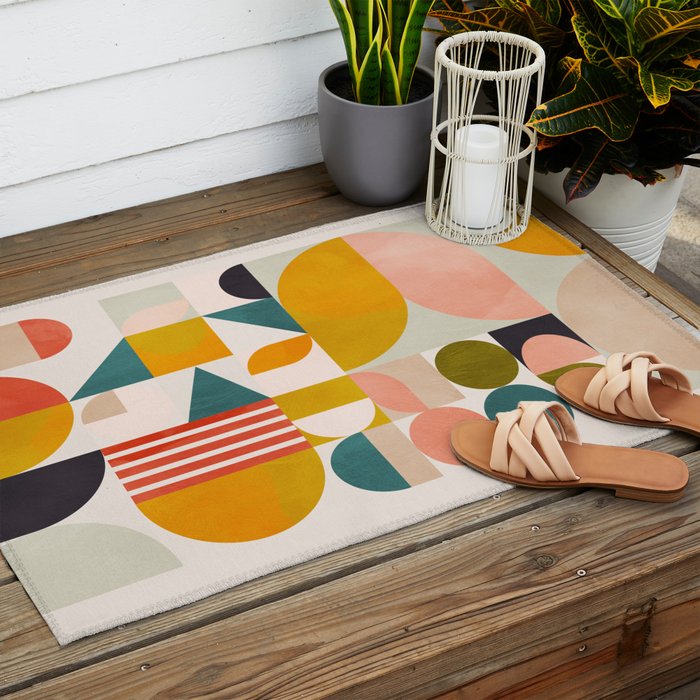 mid century geometry abstract shapes bauhaus Outdoor Rug Gallery Image 2