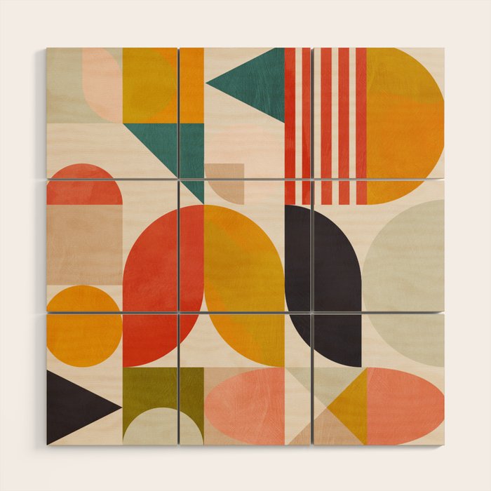 mid century geometry abstract shapes bauhaus Wood Wall Art Gallery Image 1