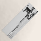 Newport Beach Lifeguard Tower Modern and Vintage Beach Aesthetic Photography of Grey Black White Sky Yoga Mat Gallery Image 1