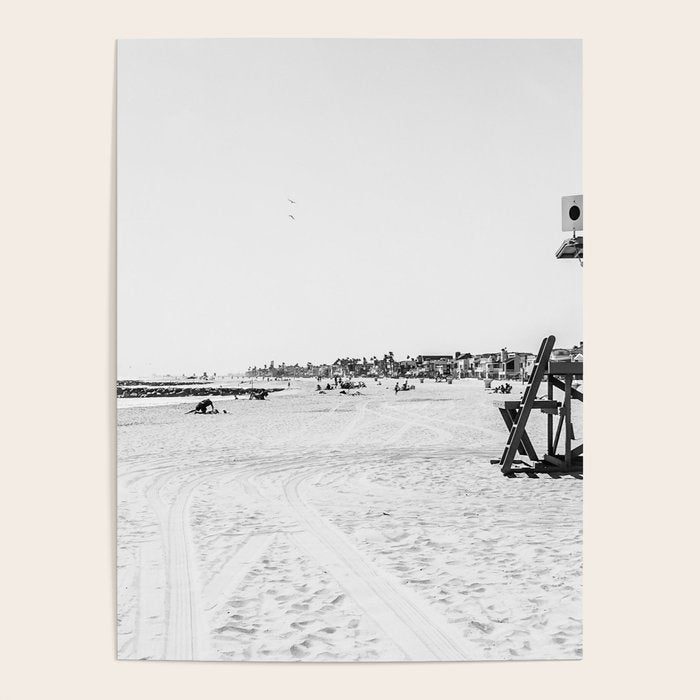 Newport Beach Lifeguard Tower Modern and Vintage Beach Aesthetic Photography of Grey Black White Sky Poster Gallery Image 4