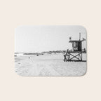 Newport Beach Lifeguard Tower Modern and Vintage Beach Aesthetic Photography of Grey Black White Sky Bath Mat Gallery Image 1