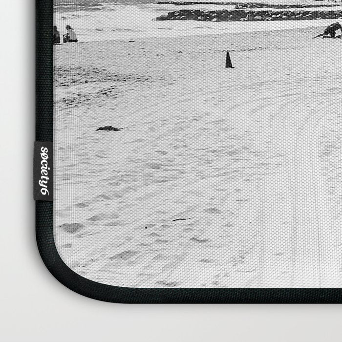 Newport Beach Lifeguard Tower Modern and Vintage Beach Aesthetic Photography of Grey Black White Sky Laptop Sleeve Gallery Image 3