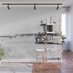 Newport Beach Lifeguard Tower Modern and Vintage Beach Aesthetic Photography of Grey Black White Sky Wall Mural Gallery Image 1