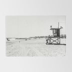 Newport Beach Lifeguard Tower Modern and Vintage Beach Aesthetic Photography of Grey Black White Sky Rug Gallery Image 2
