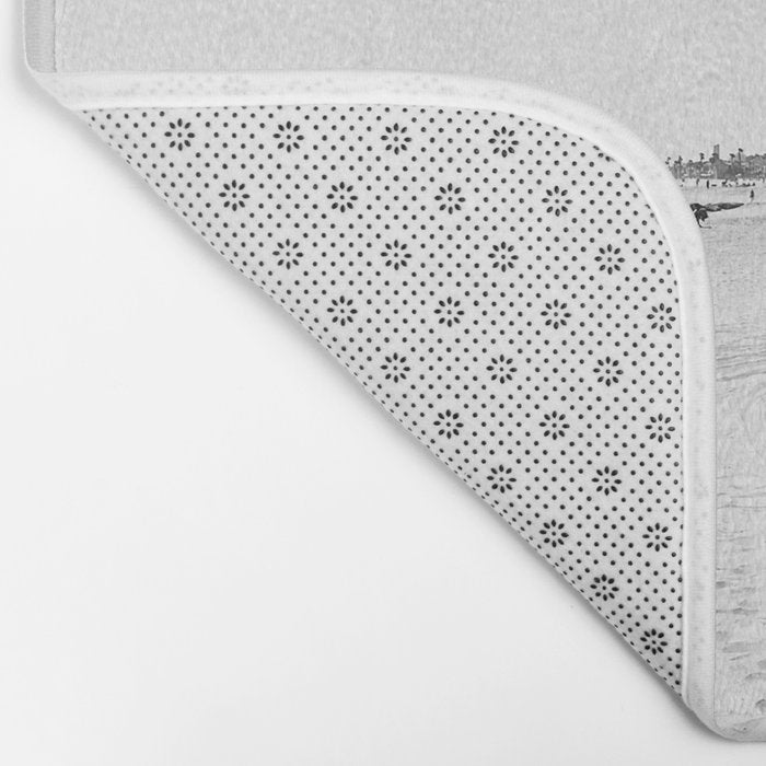 Newport Beach Lifeguard Tower Modern and Vintage Beach Aesthetic Photography of Grey Black White Sky Bath Mat Gallery Image 2