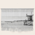 Newport Beach Lifeguard Tower Modern and Vintage Beach Aesthetic Photography of Grey Black White Sky Wall Hanging Gallery Image 1