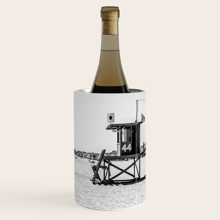 Newport Beach Lifeguard Tower Modern and Vintage Beach Aesthetic Photography of Grey Black White Sky Wine Chiller Gallery Image 3
