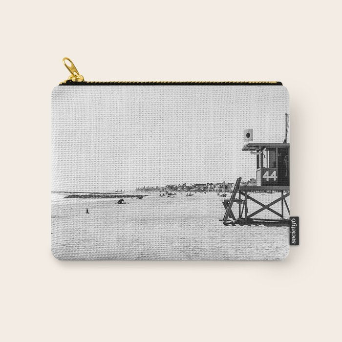 Newport Beach Lifeguard Tower Modern and Vintage Beach Aesthetic Photography of Grey Black White Sky Carry All Pouch Gallery Image 1