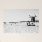 Newport Beach Lifeguard Tower Modern and Vintage Beach Aesthetic Photography of Grey Black White Sky Welcome Mat Gallery Image 1