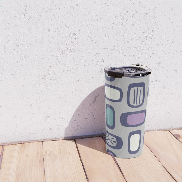 Midcentury MCM Rounded Rectangles Gray Purple Travel Mug Gallery Image 4